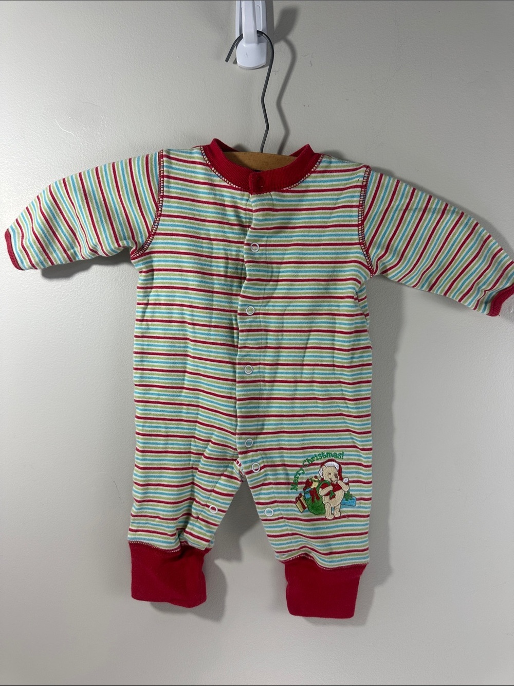 Disney Winnie the Pooh Striped Red Green Holiday Onesie 3/6 months Christmas